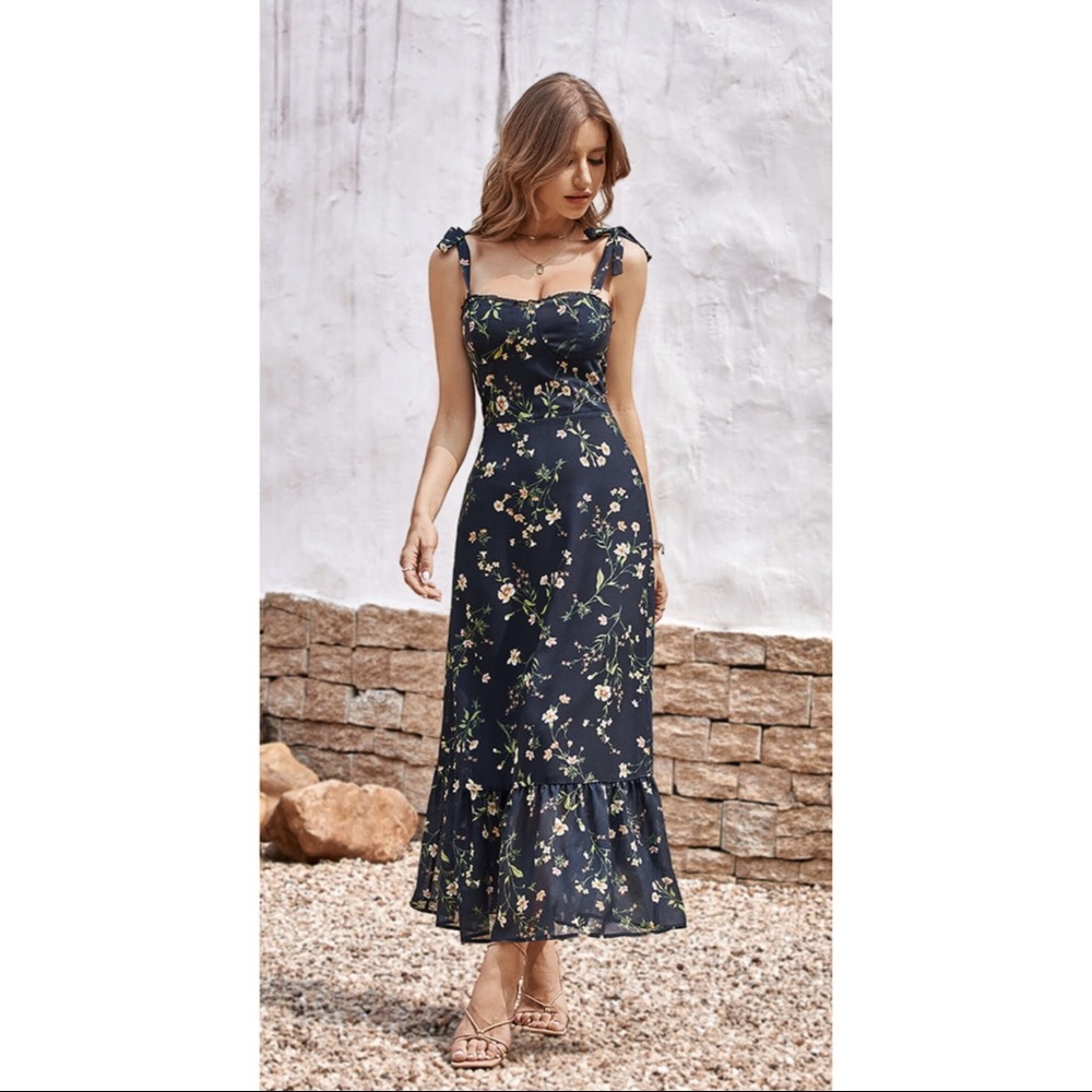 Cofete Tea Length Smocking A-Shape Dress